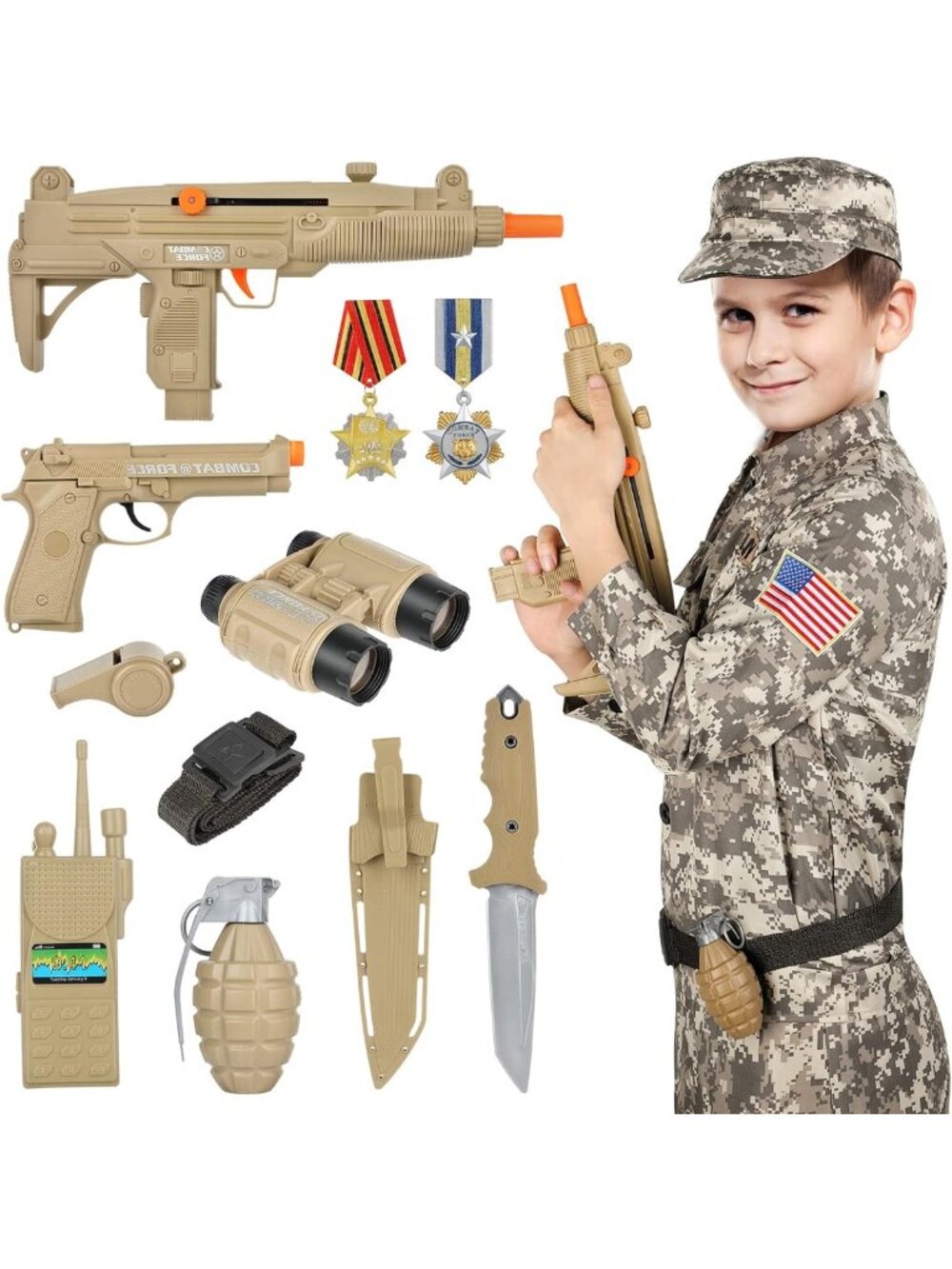 Deluxe Kids Army Soldier Costume Set for Role Play, Perfect Christmas Gift 3-13